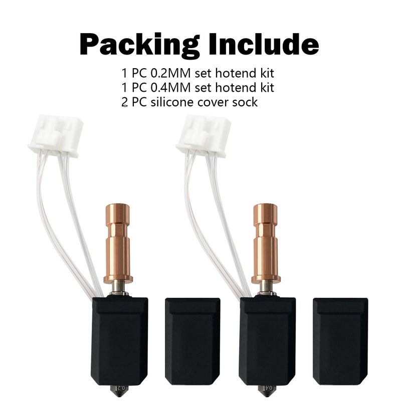 HzdaDeve 0.2MM 0.4MM Ceramic Hotend for Kobra S1 Combo Stainless Steel Print Head Extruder Kit Hot End Hardened Nozzle 200K Thermistor with Extra 2PK Silicone Cover for Anycubic Kobra S1 (2 Pack) - Image 2